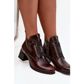 Dámské zateplené botky na podpatku s masivním podpatkem a ozdobným detailem – tmavě hnědé Zazoo Dámské zateplené botky na podpatku s masivním podpatkem a ozdobným detailem – tmavě hnědé Zazoo