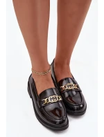 Lakované dámské mokasíny se zlatou ozdobou S.Barski – černé Lakované dámské mokasíny se zlatou ozdobou S.Barski – černé