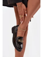 Lakované dámské mokasíny se zlatou ozdobou S.Barski – černé Lakované dámské mokasíny se zlatou ozdobou S.Barski – černé