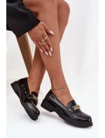 Lakované dámské mokasíny se zlatou ozdobou S.Barski – černé Lakované dámské mokasíny se zlatou ozdobou S.Barski – černé