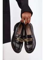 Lakované dámské mokasíny se zlatou ozdobou S.Barski – černé Lakované dámské mokasíny se zlatou ozdobou S.Barski – černé