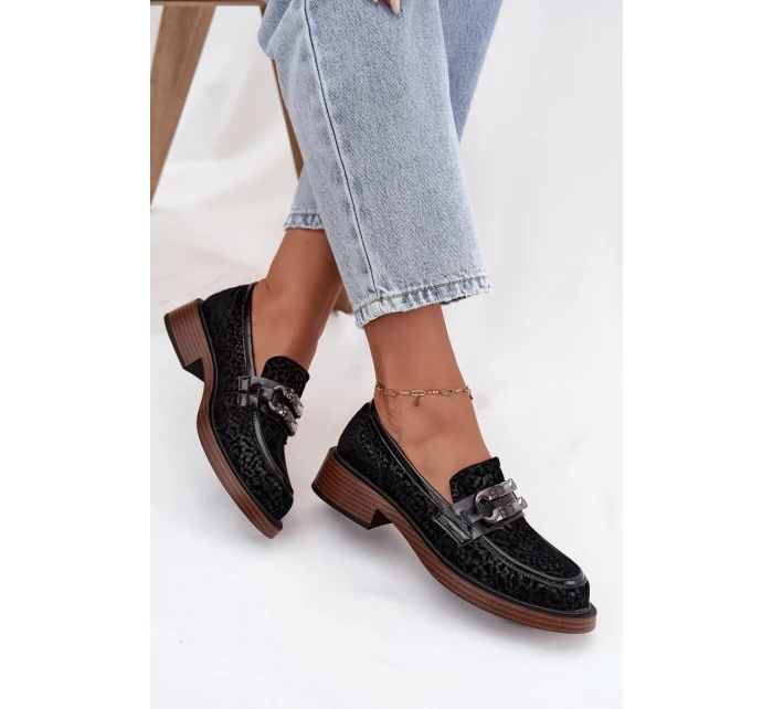 Semišové dámské mokasíny s ozdobou D&A – černé Semišové dámské mokasíny s ozdobou D&A – černé