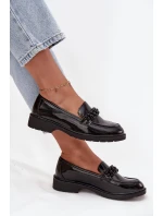 Lakované dámské mokasíny s korálky S.Barski HY52-541 – černé Lakované dámské mokasíny s korálky S.Barski HY52-541 – černé