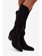 Dámské zateplené kozačky kovbojky na podpatku Esmira – černé, eko semiš Dámské zateplené kozačky kovbojky na podpatku Esmira – černé, eko semiš