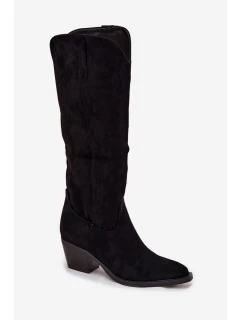 Dámské zateplené kozačky kovbojky na podpatku Esmira – černé, eko semiš