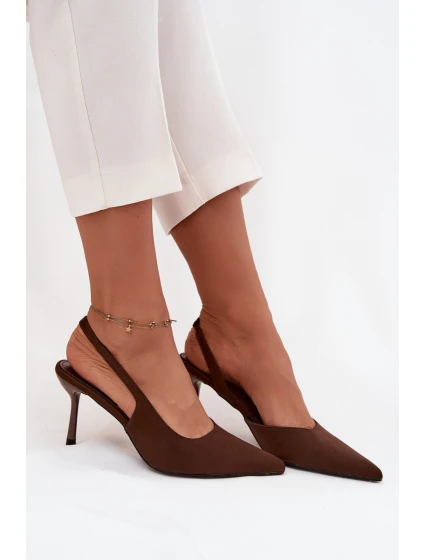 Dámské lodičky s otevřenou patou Lenira – čokoládové Dámské lodičky s otevřenou patou Lenira – čokoládové