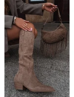 Dámské eko-semišové kovbojky na podpatku Jenaya – béžové