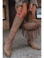 Dámské eko-semišové kovbojky na podpatku Jenaya – béžové