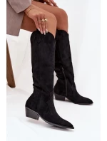 Dámské eko-semišové kovbojky na podpatku Jenaya – černé