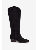 Dámské eko-semišové kovbojky na podpatku Jenaya – černé