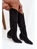 Dámské eko-semišové kovbojky na podpatku Jenaya – černé