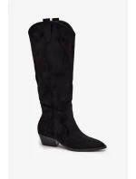 Dámské eko-semišové kovbojky na podpatku Jenaya – černé
