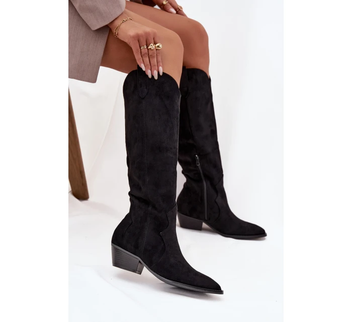 Dámské eko-semišové kovbojky na podpatku Jenaya – černé Dámské eko-semišové kovbojky na podpatku Jenaya – černé