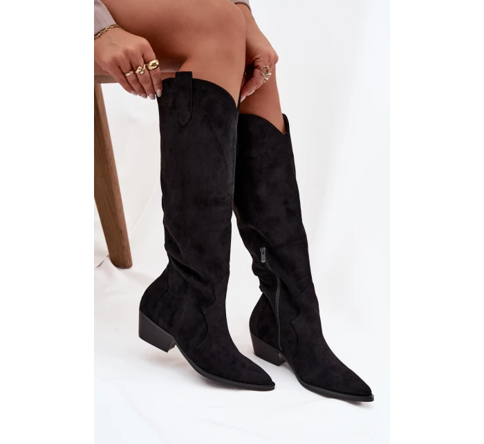 Dámské eko-semišové kovbojky na podpatku Jenaya – černé Dámské eko-semišové kovbojky na podpatku Jenaya – černé