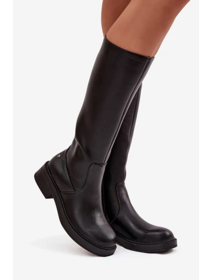 Dámské kožené zateplené kozačky Maciejka – černé