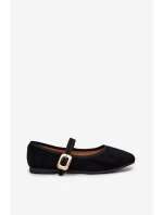 Dámské eko semišové baleríny s páskem a zlatou přezkou Adelora – černé