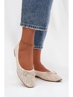 Dámské baleríny s pletením a mašlí Belirra – ecru