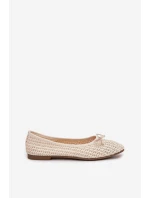 Dámské baleríny s pletením a mašlí Belirra – ecru