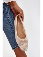 Dámské baleríny s pletením a mašlí Belirra – ecru