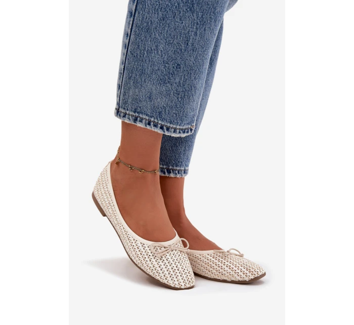 Dámské baleríny s pletením a mašlí Belirra – ecru Dámské baleríny s pletením a mašlí Belirra – ecru