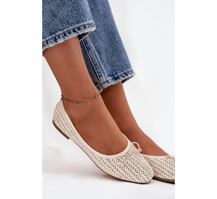 Dámské baleríny s pletením a mašlí Belirra – ecru Dámské baleríny s pletením a mašlí Belirra – ecru