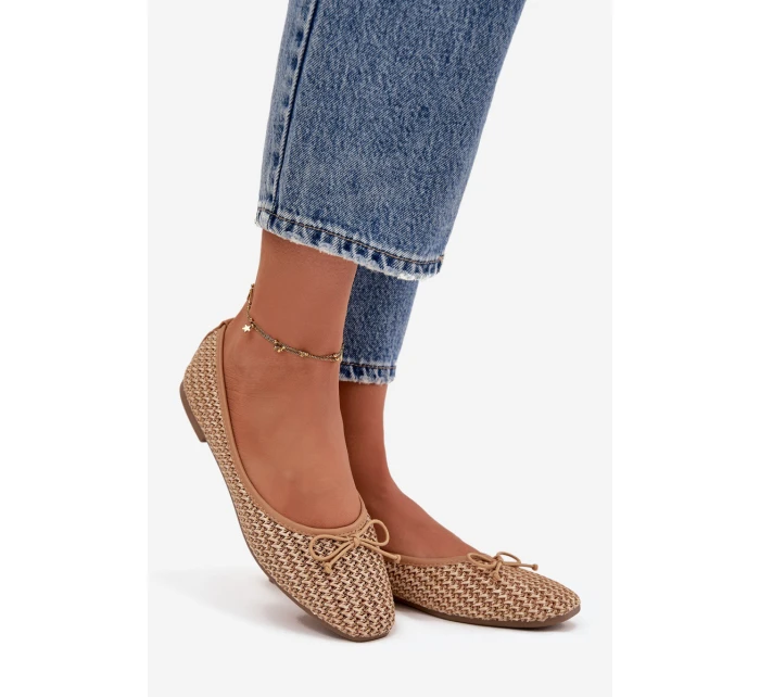Dámské baleríny s pletením a mašlí Belirra – camel Dámské baleríny s pletením a mašlí Belirra – camel