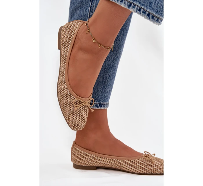 Dámské baleríny s pletením a mašlí Belirra – camel Dámské baleríny s pletením a mašlí Belirra – camel