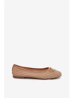 Dámské baleríny s pletením a mašlí Belirra – camel