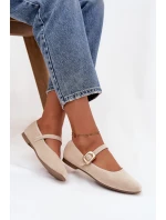 Dámské eko semišové baleríny s páskem a zlatou přezkou Adelora – světle béžové