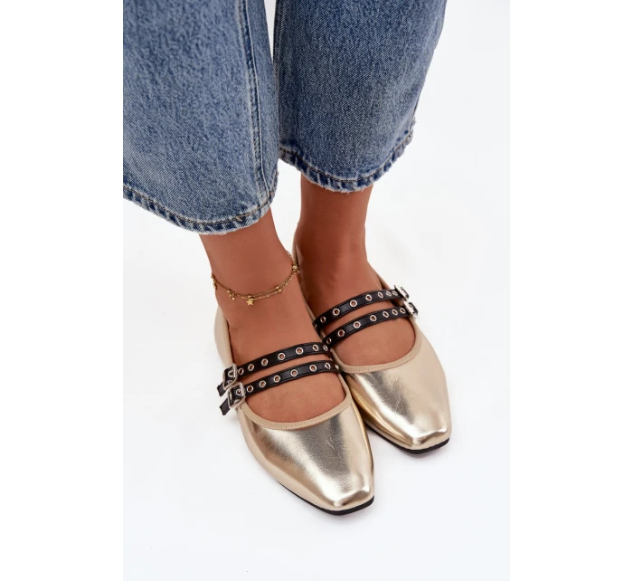 Dámské baleríny s pásky Deliora – zlaté Dámské baleríny s pásky Deliora – zlaté
