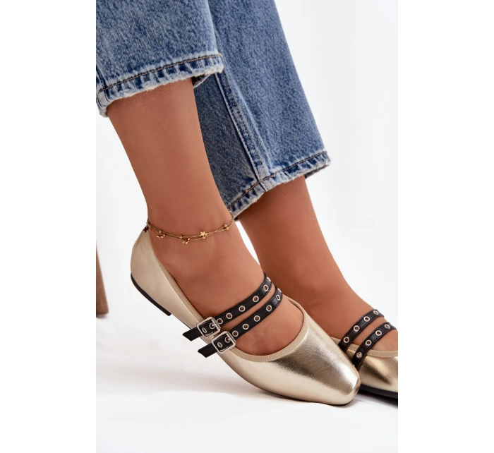 Dámské baleríny s pásky Deliora – zlaté Dámské baleríny s pásky Deliora – zlaté