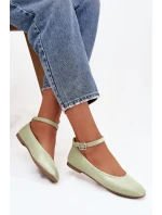 Dámské baleríny s páskem a přezkou Janelor – zelené