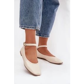 Dámské baleríny s páskem a přezkou model 21834627 – béžové - Kesi