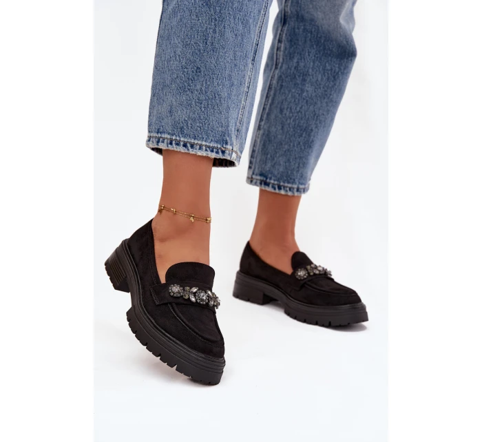 Dámské mokasíny z eko semiše s krystalky Lavisse – černé Dámské mokasíny z eko semiše s krystalky Lavisse – černé