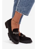 Dámské mokasíny z eko semiše s krystalky Lavisse – černé Dámské mokasíny z eko semiše s krystalky Lavisse – černé