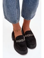 Dámské mokasíny z eko semiše s krystalky Lavisse – černé Dámské mokasíny z eko semiše s krystalky Lavisse – černé