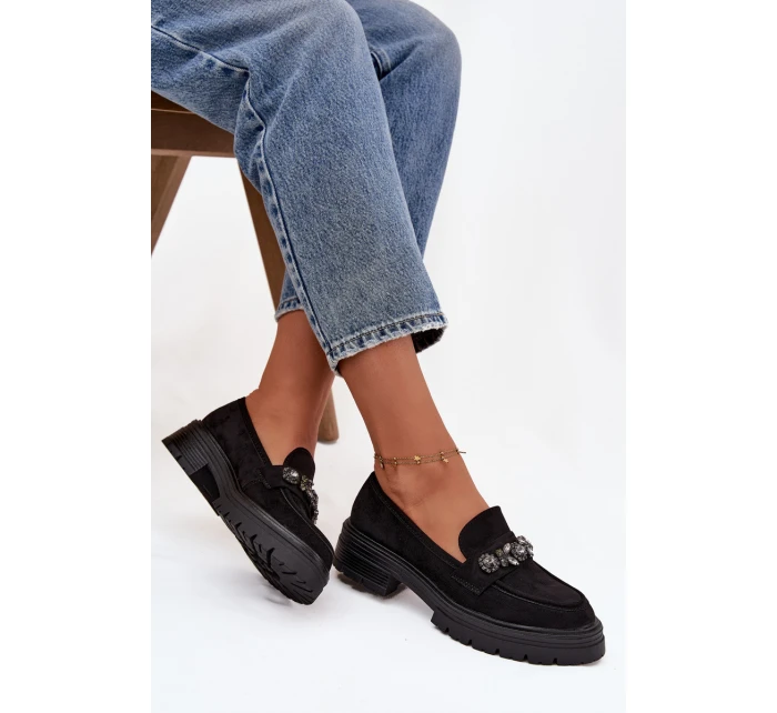 Dámské mokasíny z eko semiše s krystalky Lavisse – černé Dámské mokasíny z eko semiše s krystalky Lavisse – černé