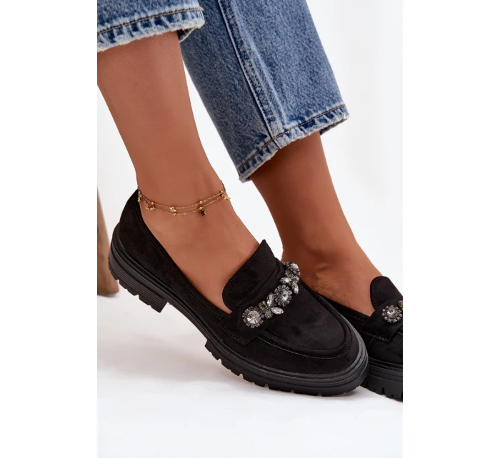 Dámské mokasíny z eko semiše s krystalky Lavisse – černé Dámské mokasíny z eko semiše s krystalky Lavisse – černé