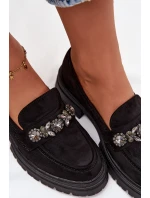 Dámské mokasíny z eko semiše s krystalky Lavisse – černé Dámské mokasíny z eko semiše s krystalky Lavisse – černé