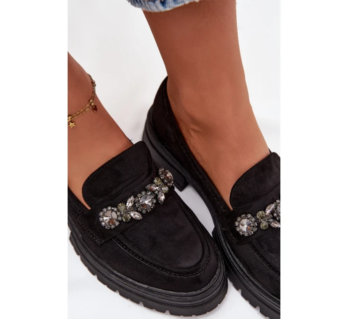 Dámské mokasíny z eko semiše s krystalky Lavisse – černé Dámské mokasíny z eko semiše s krystalky Lavisse – černé