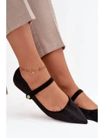 Dámské sametové baleríny s páskem a zlatým detailem Gisanne – černé Dámské sametové baleríny s páskem a zlatým detailem Gisanne – černé