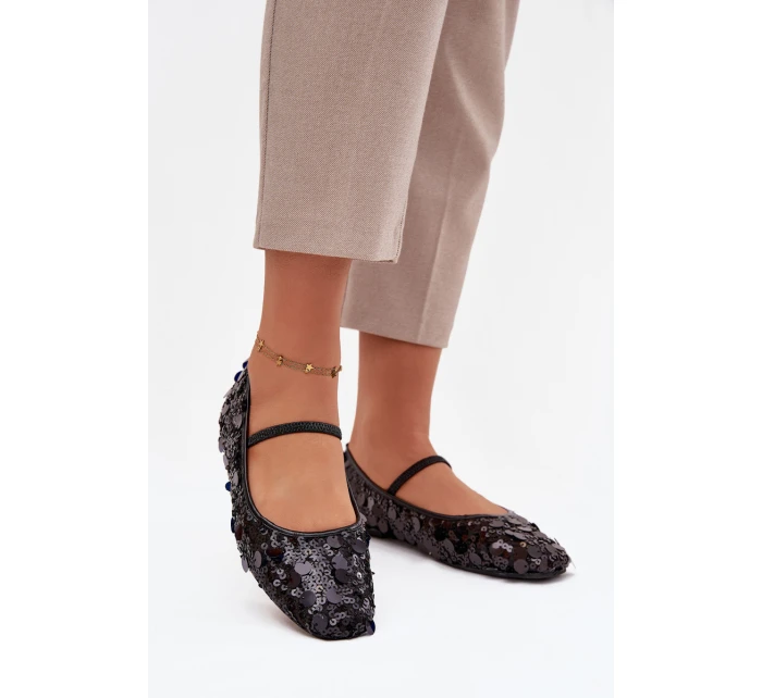 Dámské baleríny zdobené flitry Terlina – černé Dámské baleríny zdobené flitry Terlina – černé