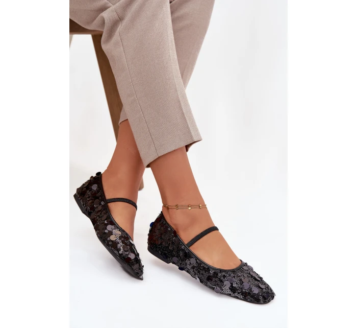 Dámské baleríny zdobené flitry Terlina – černé Dámské baleríny zdobené flitry Terlina – černé