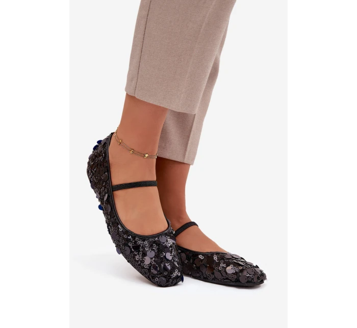 Dámské baleríny zdobené flitry Terlina – černé Dámské baleríny zdobené flitry Terlina – černé