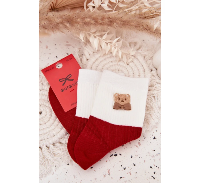 Dámské vánoční ponožky s medvídkem a mašlí – červené Dámské vánoční ponožky s medvídkem a mašlí – červené