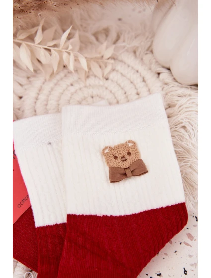 Dámské vánoční ponožky s medvídkem a mašlí – červené Dámské vánoční ponožky s medvídkem a mašlí – červené