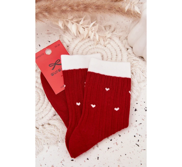 Dámské vánoční ponožky s motivem srdíček – červené Dámské vánoční ponožky s motivem srdíček – červené