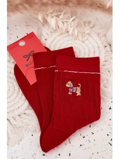 Dámské vánoční ponožky se srdíčky a pejskem – červené