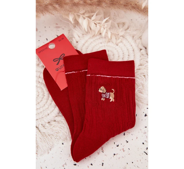 Dámské vánoční ponožky se srdíčky a pejskem – červené Dámské vánoční ponožky se srdíčky a pejskem – červené