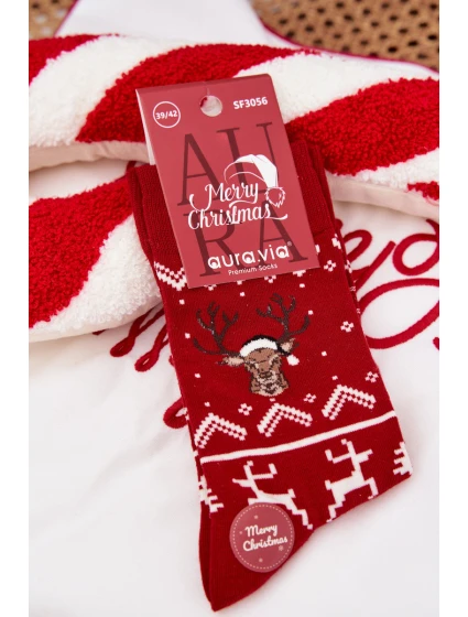 Pánské vánoční ponožky s motivem soba – červené Pánské vánoční ponožky s motivem soba – červené